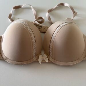 Lily of France Beige Lace Accent Add A Cup Size Deep Plunge Convertible Bra